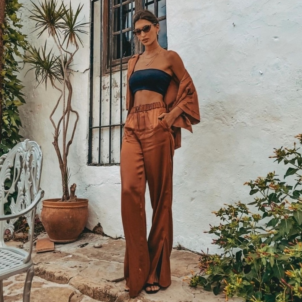 ZARA satin copper brown pajama pants - Picture 3 of 12